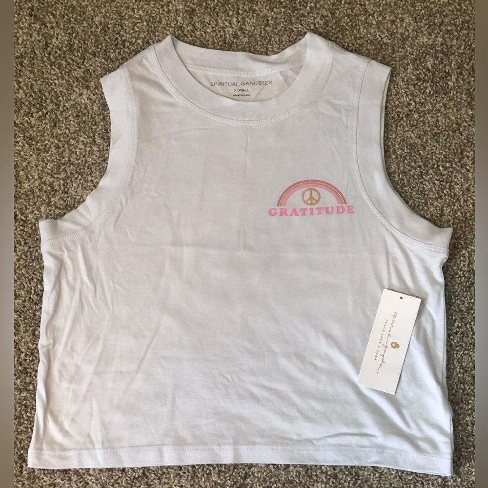 SPIRITUAL GANGSTER "My Attitude Is Gratitude" White Crop Tee Sz XS - Picture 2 of 7